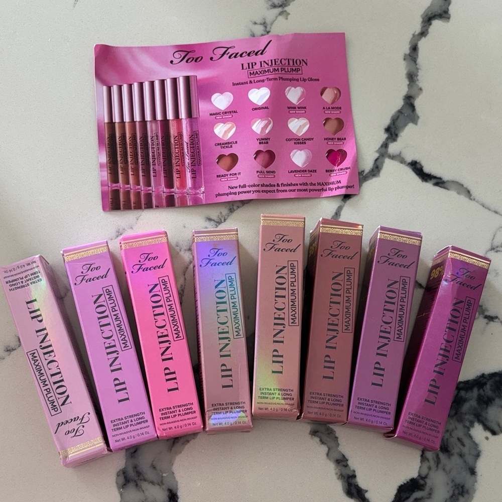 8 x Too Faced Lip Injection Maximum Plump Collection - Pink and Purple Hues